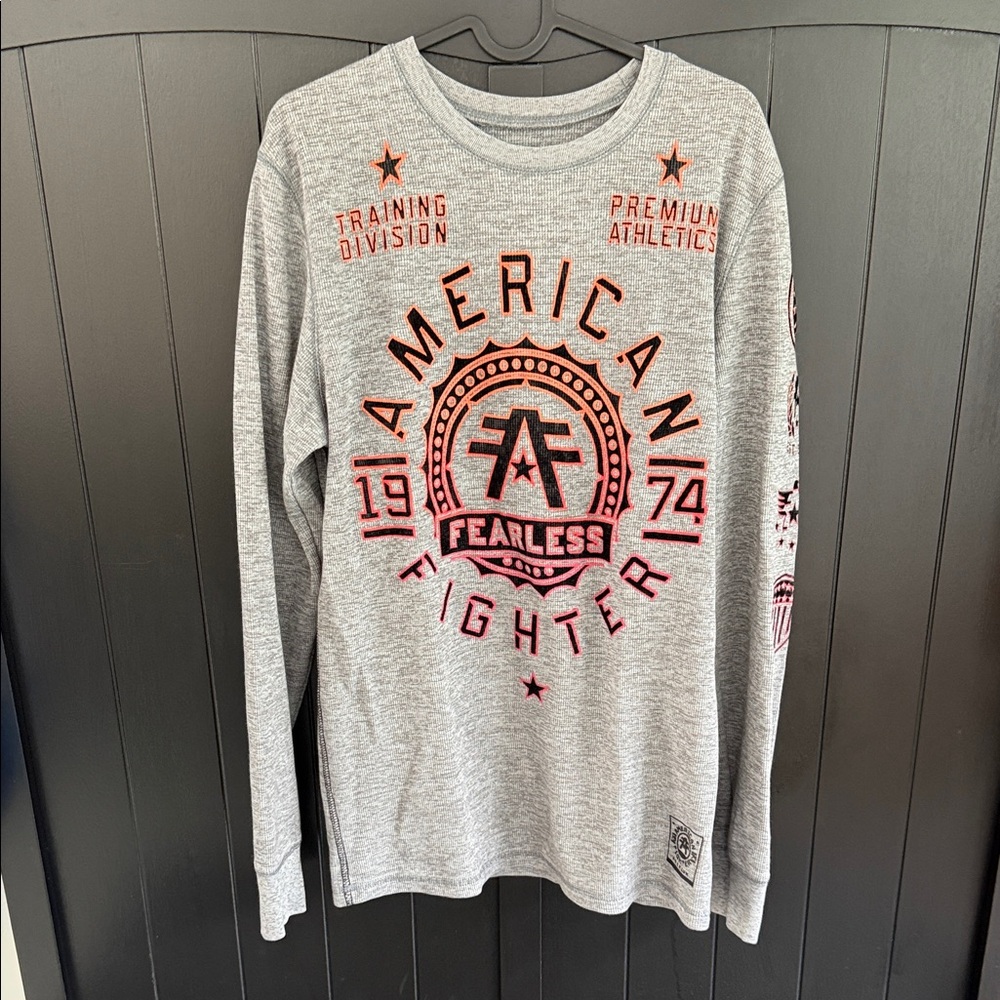 American Fighter Heather Gray and Red Graphic Tee